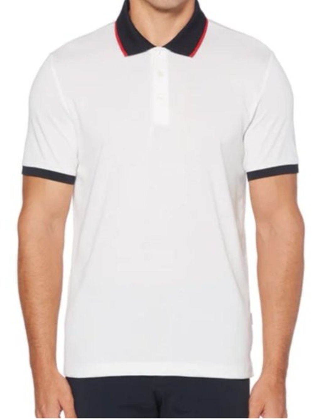 Perry Ellis white polo navy collar